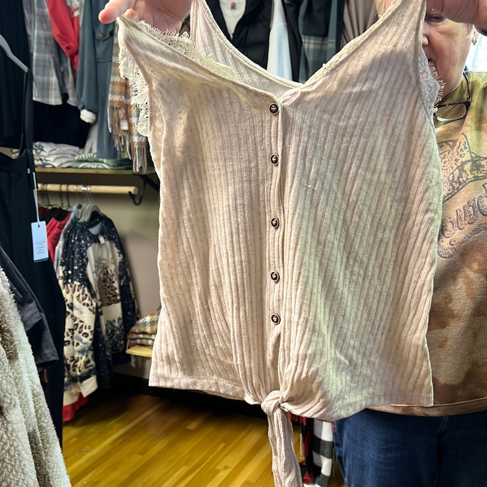 Tan; tank top